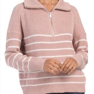 Rachel Zoe Women's Pink & White Striped Long-Sleeve Ribbed Knit Sweater Size M
